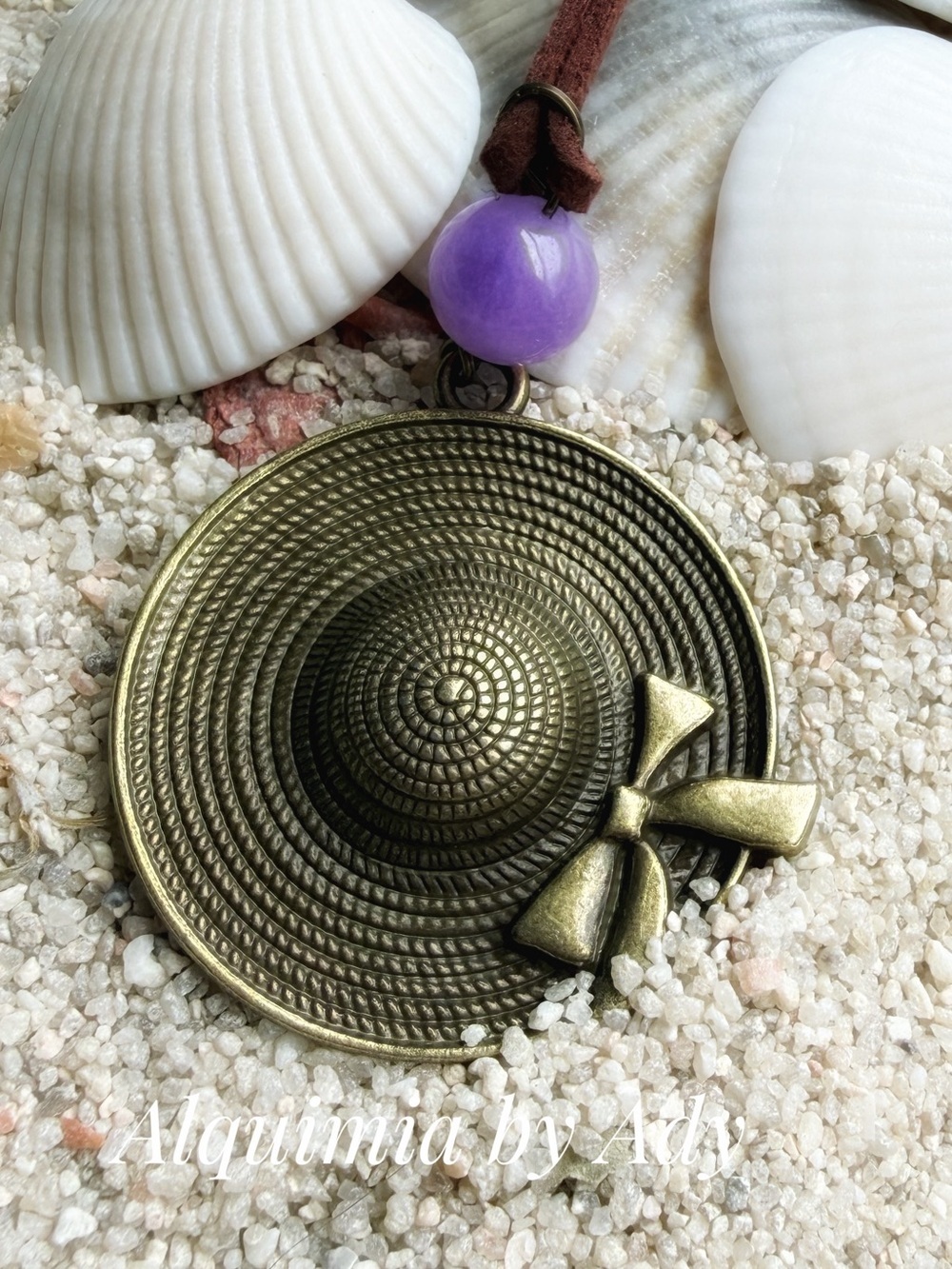 Amethyst Brass Hat Pendant Necklace with Purple Bead